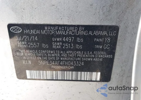 2015 Hyundai Sonata Sport z USA, uszkodzony, nr VIN 5NPE34AF4FH043324